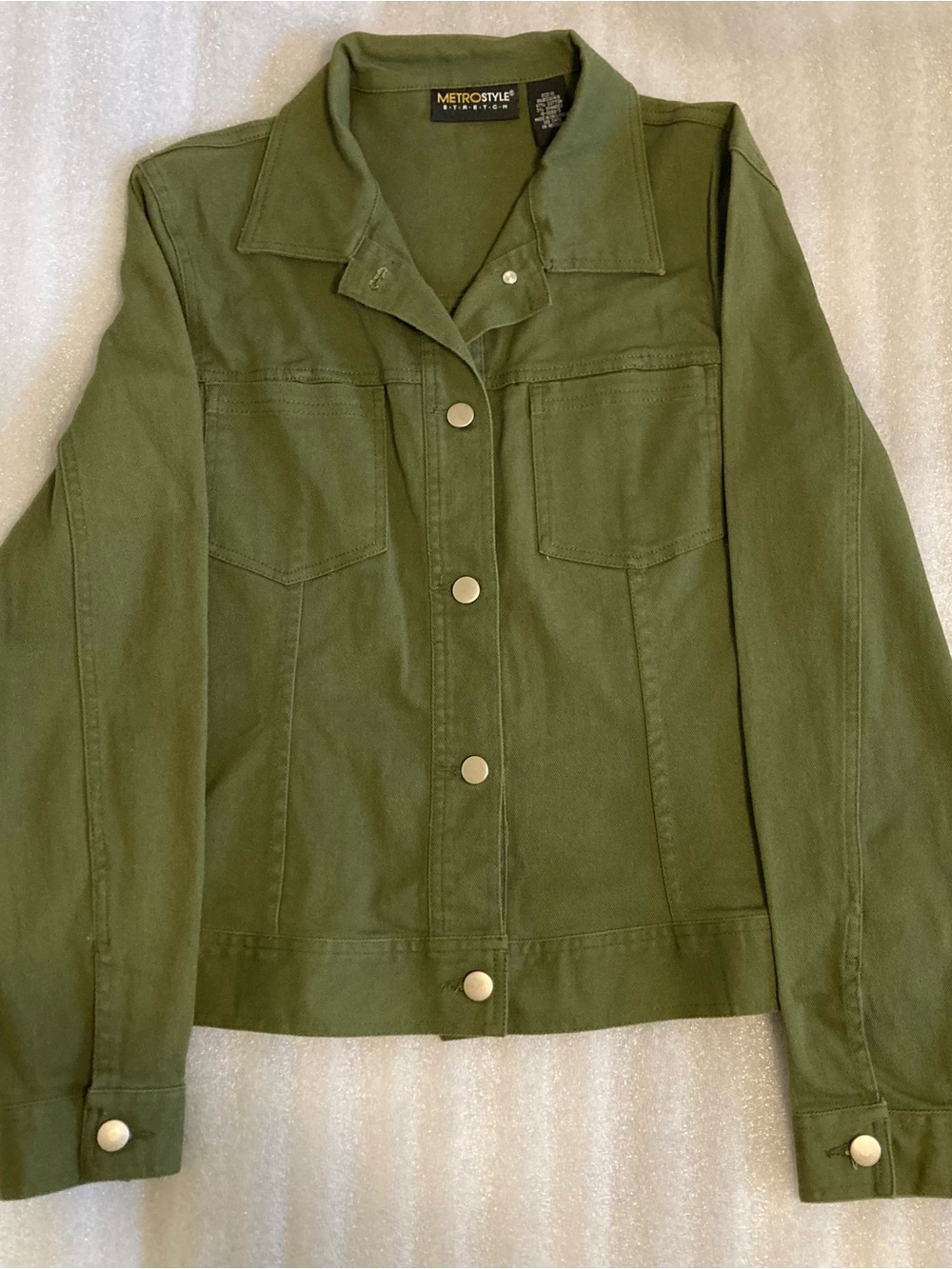 Denim Jacket - Metrostyle Brand. Olive Green with Button Up Closure. Size 10